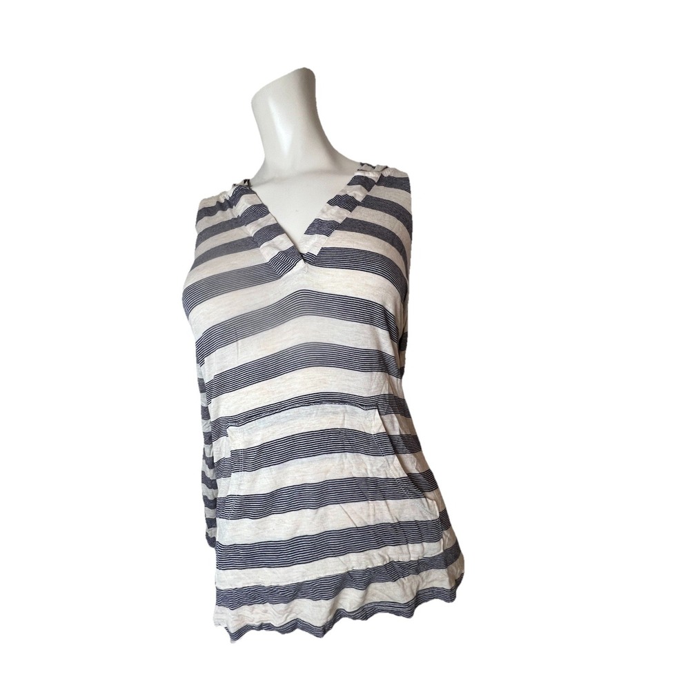 PINK ROSE BRAND RAYON SPANDEX HOODED STRIPED LONG SLEEVE TOP SMALL